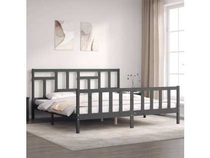 Rám postele s čelem šedý 200 x 200 cm masivní dřevo 3193163