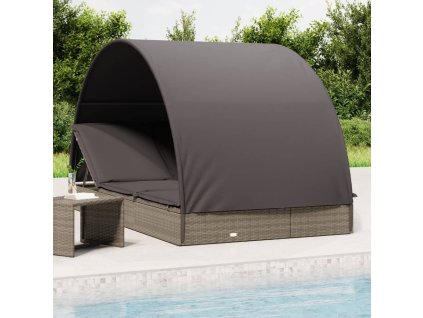 Lehátko s kulatou střechou pro 2 šedé 211x112x140 cm polyratan 319655