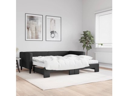 Válenda s přistýlkou a matracemi černá 90 x 190 cm textil 3196608