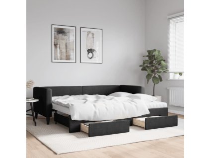 Válenda s přistýlkou a zásuvkami černá 80 x 200 cm textil 3196611