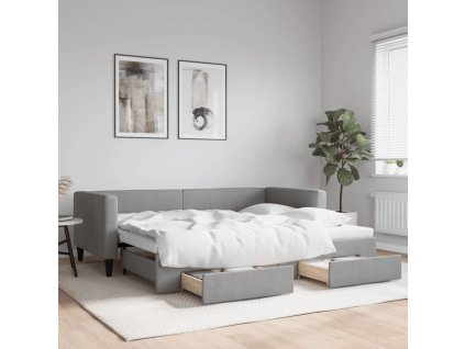 Válenda s přistýlkou a zásuvkami světle šedá 90 x 200 cm textil 3196614