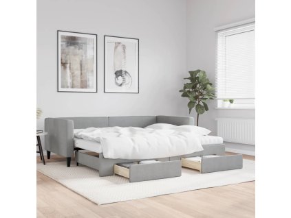 Válenda s přistýlkou a zásuvkami světle šedá 90 x 190 cm textil 3196642