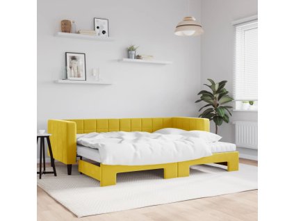 Válenda s přistýlkou a matracemi žlutá 80 x 200 cm samet 3196713