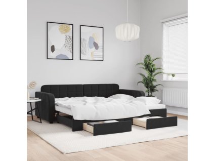 Válenda s přistýlkou a zásuvkami černá 90 x 200 cm samet 3196981