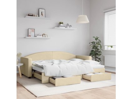 Válenda s přistýlkou a zásuvkami krémová 80 x 200 cm textil 3197223