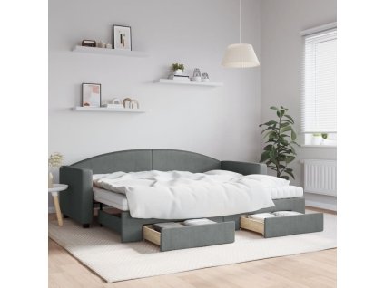 Válenda s přistýlkou a zásuvkami tmavě šedá 80 x 200 cm textil 3197238