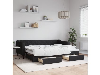 Válenda s přistýlkou a zásuvkami černá 80 x 200 cm textil 3197459