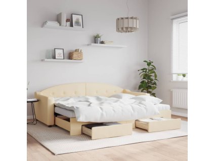 Válenda s přistýlkou a zásuvkami krémová 80 x 200 cm textil 3197565