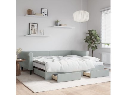 Válenda s přistýlkou a zásuvkami světle šedá 100 x 200 cm samet 3197850