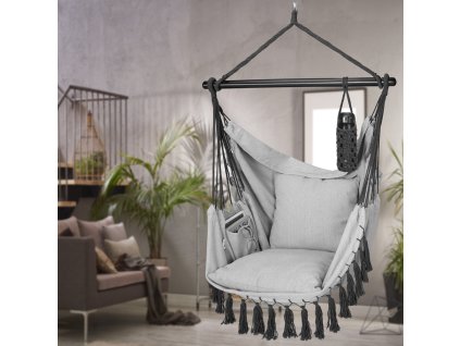 13316 4 zavesne kreslo detex svetle sede 170 100 150 cm s polstari