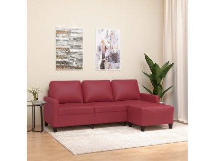 3místná pohovka s podnožkou vínová 180 cm umělá kůže 3201027