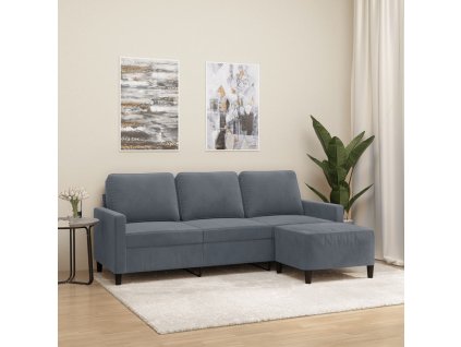 3místná pohovka s podnožkou tmavě šedá 180 cm samet 3201056