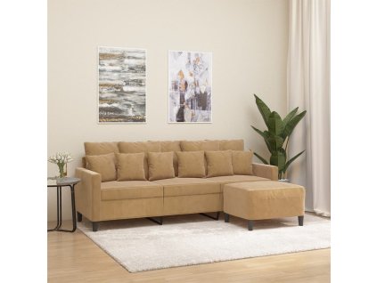 3místná pohovka s podnožkou hnědá 180 cm samet 3201114