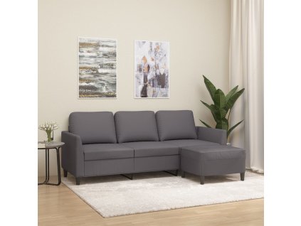 3místná pohovka s podnožkou šedá 180 cm umělá kůže 3201124