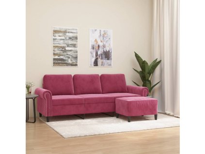 3místná pohovka s podnožkou vínová 180 cm samet 3201219