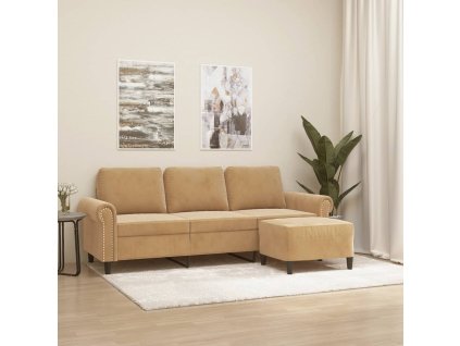 3místná pohovka s podnožkou hnědá 180 cm samet 3201222