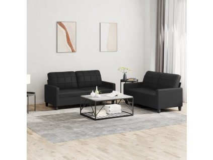 2dílná sedací souprava s poduškami černá umělá kůže 3201358