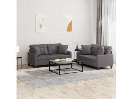 2dílná sedací souprava s polštáři šedá umělá kůže 3201370