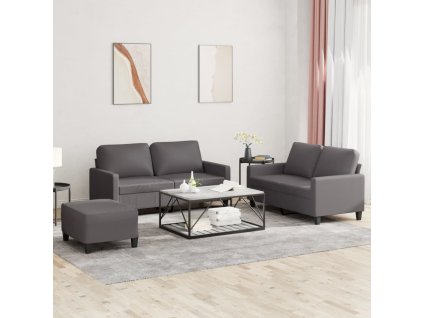 3dílná sedací souprava s poduškami šedá umělá kůže 3201415