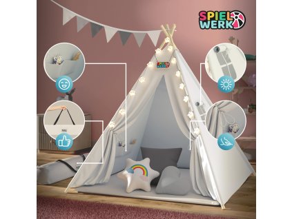 13637 detsky stan tipi 160 130 cm bily s led a polstarky