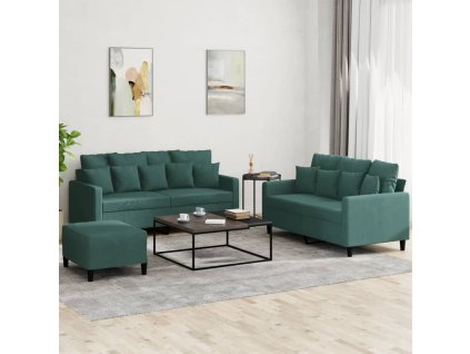 3dílná sedací souprava s poduškami tmavě zelená samet 3201712