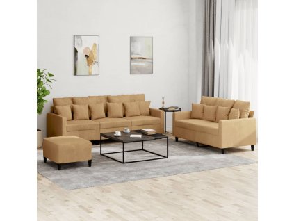 3dílná sedací souprava s poduškami hnědá samet 3201737