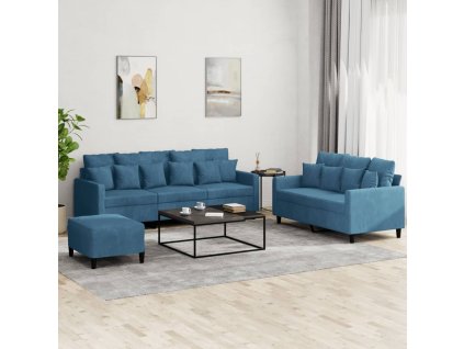 3dílná sedací souprava s poduškami modrá samet 3201739