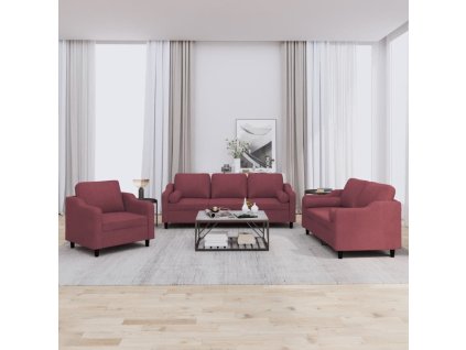 3dílná sedací souprava s polštáři vínová textil 3201792