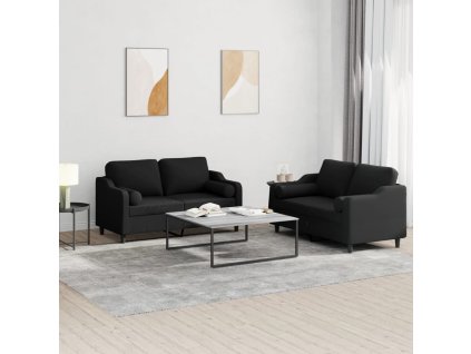 2dílná sedací souprava s polštáři černá textil 3201822
