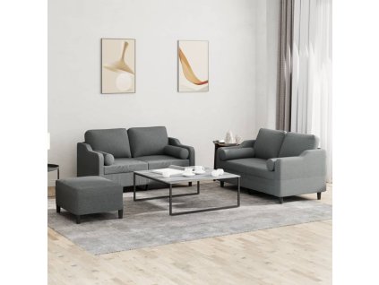 3dílná sedací souprava s polštáři tmavě šedá textil 3201827