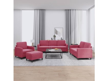 4dílná sedací souprava vínová samet 3201948