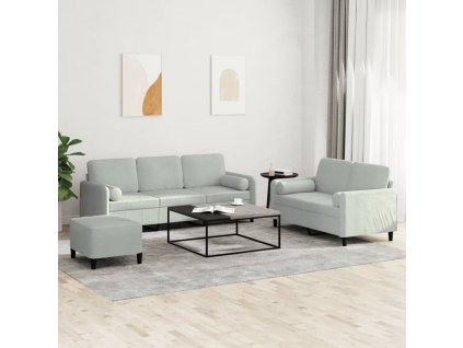3dílná sedací souprava s polštáři světle šedá samet 3202044