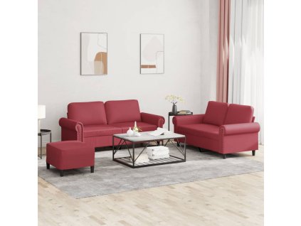 3dílná sedací souprava s poduškami vínová umělá kůže 3202158