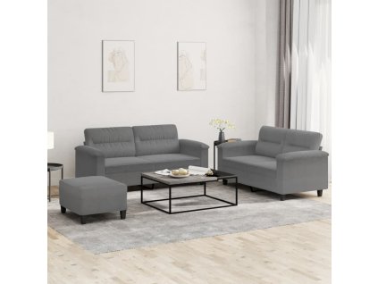 3dílná sedací souprava s poduškami tmavě šedá mikrovlákno 3202322