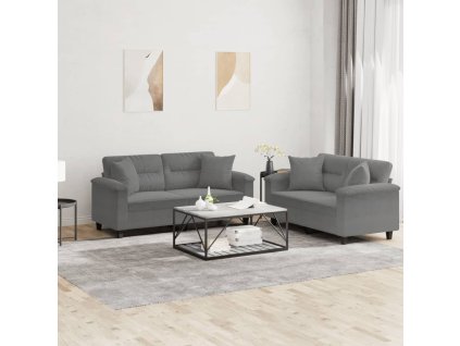 2dílná sedací souprava s polštáři tmavě šedá mikrovlákno 3202328