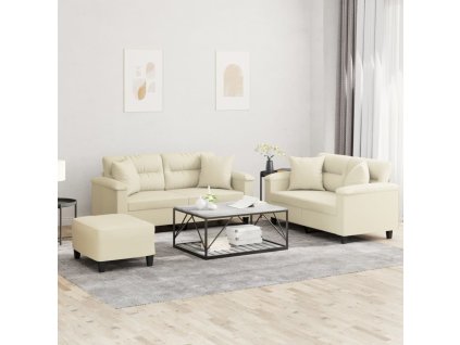 3dílná sedací souprava s polštáři krémová umělá kůže 3202378