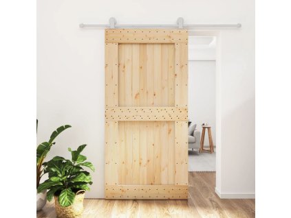 Posuvné dveře s kováním 100 x 210 cm masivní borové dřevo 3203115