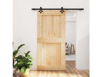 Posuvné dveře s kováním 100 x 210 cm masivní borové dřevo 3203150