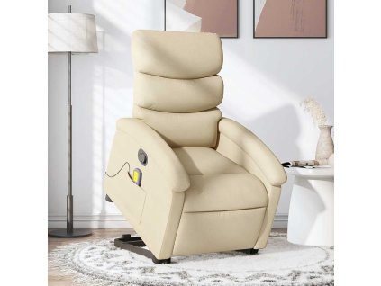 Zvedací masážní polohovací křeslo krémové textil 3203999