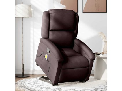 Zvedací masážní polohovací křeslo tmavě hnědé textil 3204181
