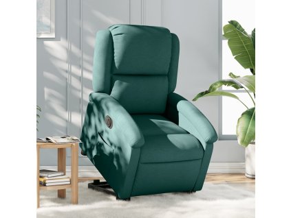 Elektrické zvedací polohovací křeslo tmavě zelené textil 3204194