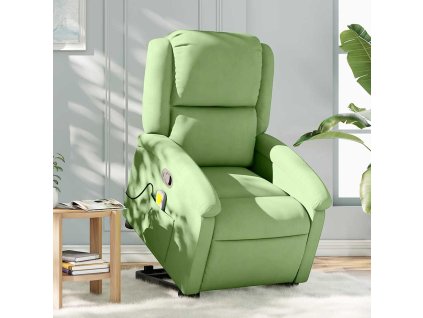 Zvedací masážní polohovací křeslo světle zelené samet 3204314