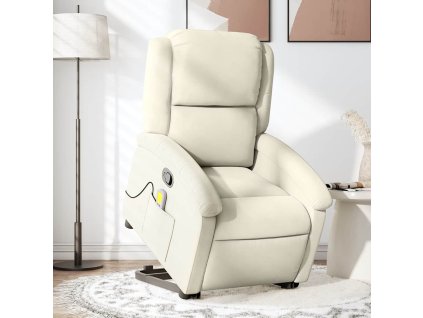 Zvedací masážní polohovací křeslo krémové samet 3204320