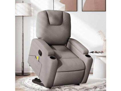 Zvedací masážní polohovací křeslo taupe textil 3204388