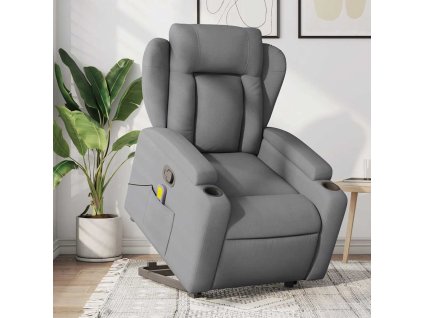 Zvedací masážní polohovací křeslo světle šedé textil 3204494