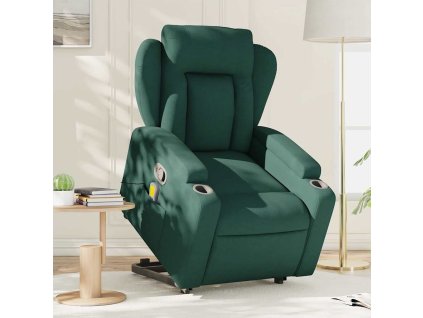 Zvedací masážní polohovací křeslo tmavě zelené textil 3204500