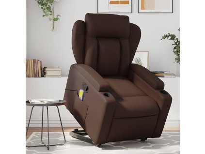 Zvedací masážní polohovací křeslo hnědé umělá kůže 3204553