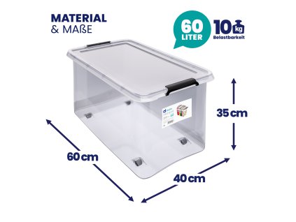 14186 4 ulozny box s vikem a kolecky 60 l pruhledny 60 40 35 cm