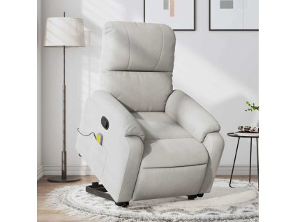Zvedací masážní polohovací křeslo světle šedé mikrovlákno 3204937
