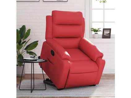 Zvedací polohovací křeslo červené umělá kůže 3205047
